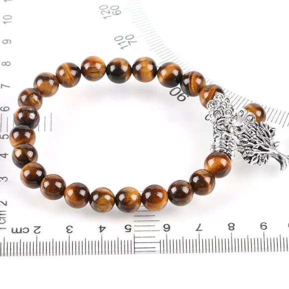Tiger Eye Stone Lucky Stretch Reiki Healing Bracelet With Life Of Tree Charm - Picture 3 of 4